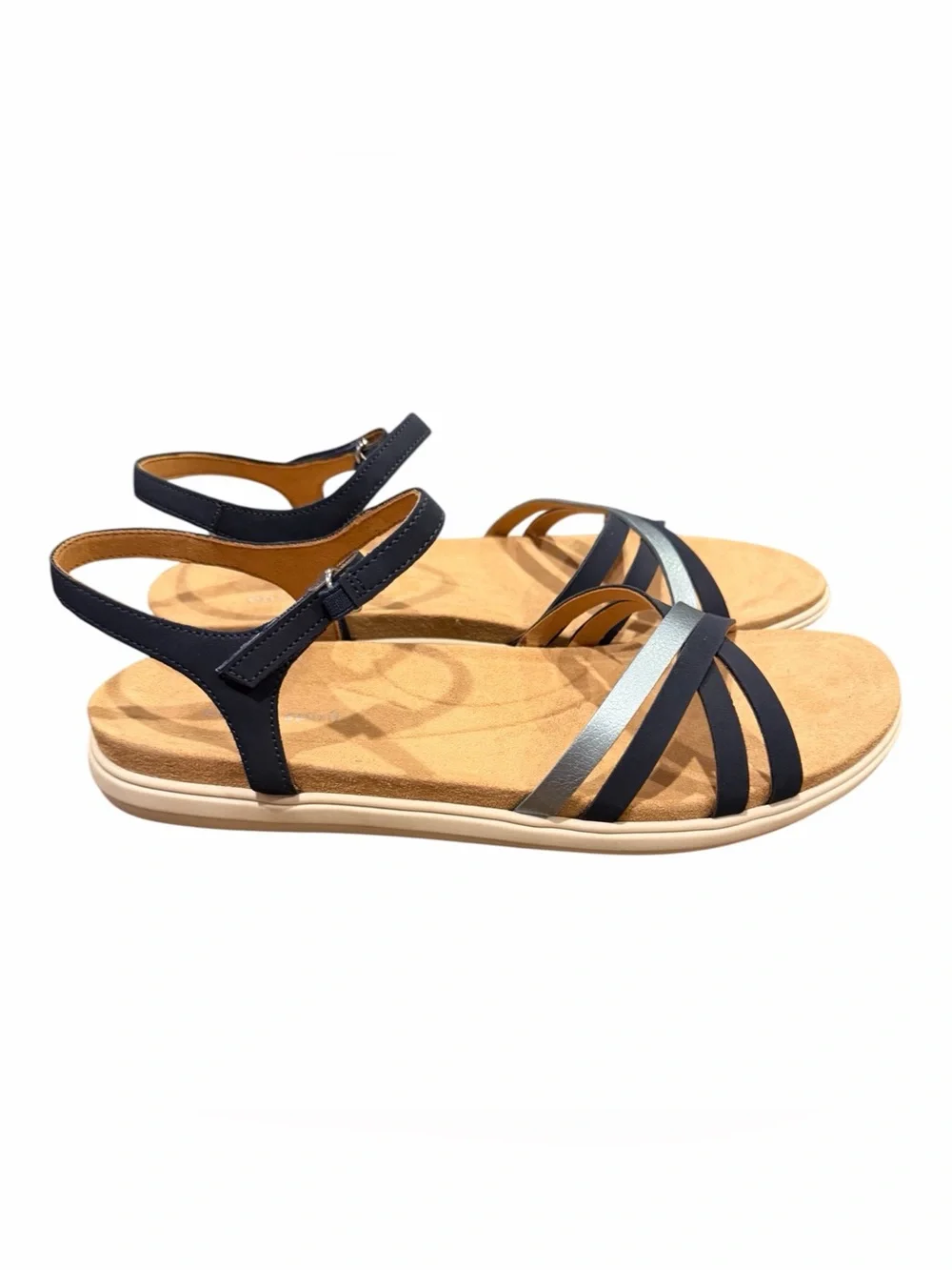 Easy Spirit Navy and Silver Cross-Strap Ankle Sandal